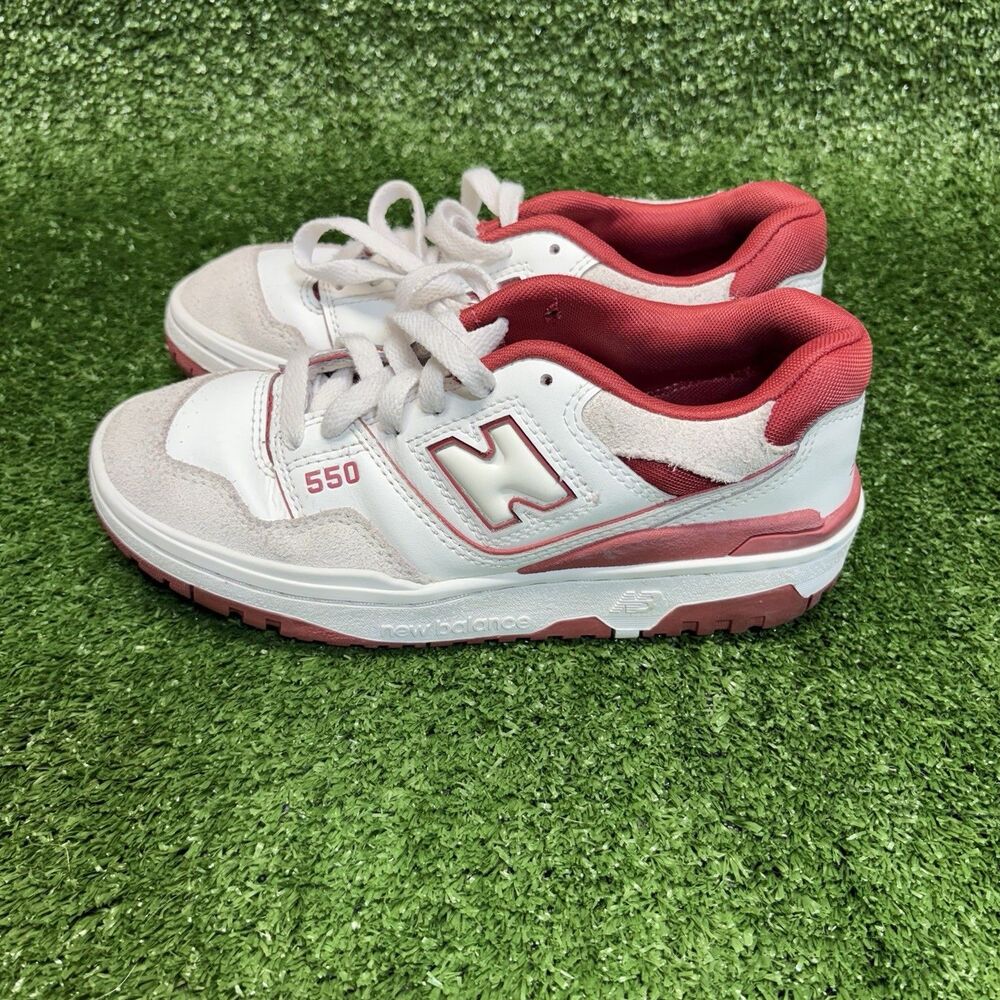 New Balance 550 Youth Size 4M Wmns 5.5 White Red Leather Shoes Sneakers G8B550TF